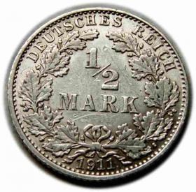 Obrazek dla: 1/2 marki 1911 Wilhelm II Hohenzollern Niemcy Berlin