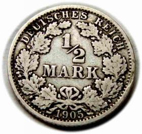 Obrazek dla: 1/2 marki 1905 Wilhelm II Hohenzollern Niemcy Berlin