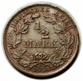Obrazek dla: 1/2 marki 1914 Wilhelm II Hohenzollern Niemcy Berlin