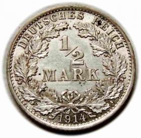 Obrazek dla: 1/2 marki 1914 Wilhelm II Hohenzollern Niemcy Berlin