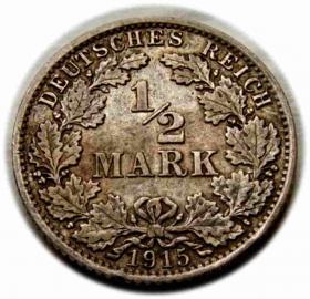 Obrazek dla: 1/2 marki 1915 Wilhelm II Hohenzollern Niemcy Berlin
