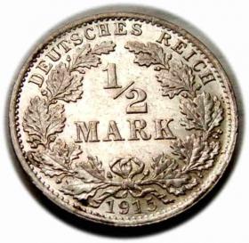 Obrazek dla: 1/2 marki 1915 Wilhelm II Hohenzollern Niemcy Berlin