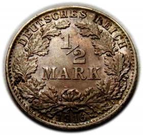 Obrazek dla: 1/2 marki 1916 Wilhelm II Hohenzollern Niemcy Monachium
