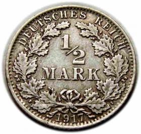 Obrazek dla: 1/2 marki 1917 Wilhelm II Hohenzollern Niemcy Berlin
