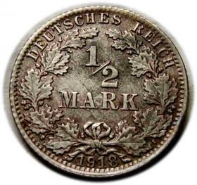 Obrazek dla: 1/2 marki 1918 Wilhelm II Hohenzollern Niemcy Berlin