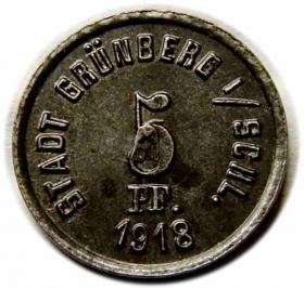 Obrazek 2 dla: 5 fenigów 1918 Zielona Góra / Grunberg
