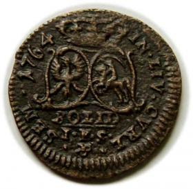 Obrazek 2 dla: Szeląg 1764 Ernest Jan Biron Księstwo Kurlandzkie, Mitawa
