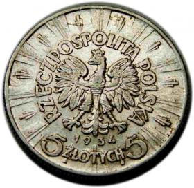 Obrazek 2 dla: 5 złotych 1934 Józef Piłsudski II RP Warszawa
