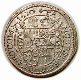 Obrazek 2 dla: 3 krajcary 1670 Karol II Lichtenstein Ołomuniec