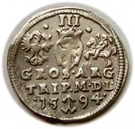 Obrazek 2 dla: Trojak 1594 Zygmunt III Waza Wilno