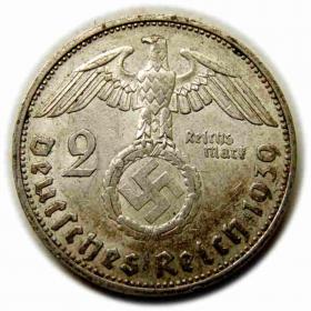 Obrazek 2 dla: 2 marki 1939 F Niemcy Stuttgart