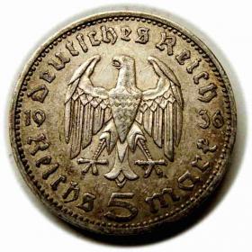 Obrazek 2 dla: 5 marek 1936 A Berlin Niemcy srebro
