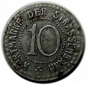 Obrazek dla: Żeton tramwajowy 10 fenigów Wrocław / Breslau