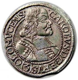 Obrazek dla: 3 krajcary 1670 Karol II Lichtenstein Ołomuniec