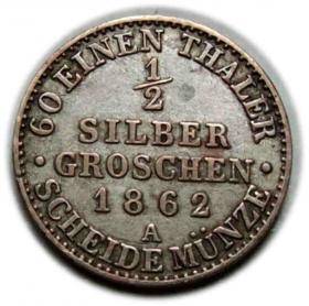 Obrazek 2 dla: 1/2 silber groschen 1862 Wilhelm I Hohenzollern Prusy Berlin