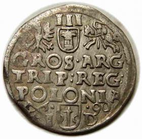 Obrazek 2 dla: Trojak 1590 Zygmunt III Waza Poznań