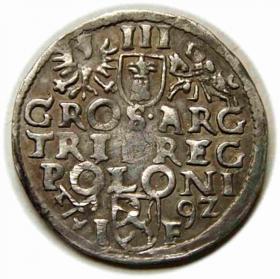 Obrazek 2 dla: Trojak 1592 Zygmunt III Waza Poznań