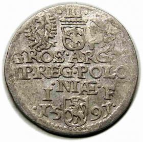 Obrazek 2 dla: Trojak 1591 Zygmunt III Waza Olkusz