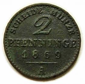 Obrazek dla: 2 fenigi 1869 Wilhelm I Hohenzollern Niemcy Berlin