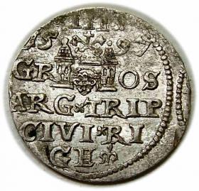Obrazek 2 dla: Trojak 1597 Zygmunt III Waza Ryga
