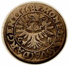 Obrazek 2 dla: 1 krajcar 1668 Chrystian Wołowski Księstwo Brzesko  Legnicko  Wołowskie Brzeg