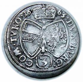 Obrazek 2 dla: 3 krajcary 1663 Zygmunt Franciszek Austria Tyrol Hall