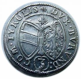 Obrazek 2 dla: 3 krajcary 1647 Ferdynand Karol Austria Tyrol Hall