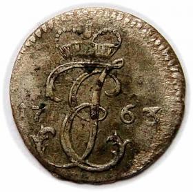 Obrazek 2 dla: Grosz 1763 Ernest Jan Biron Księstwo Kurlandzkie Mitawa