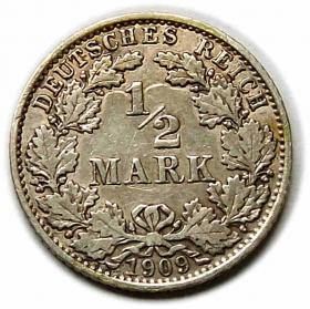 Obrazek dla: 1/2 marki 1909 A Wilhelm II Hohenzollern Prusy Berlin