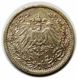 Obrazek 2 dla: 1/2 marki 1909 A Wilhelm II Hohenzollern Prusy Berlin