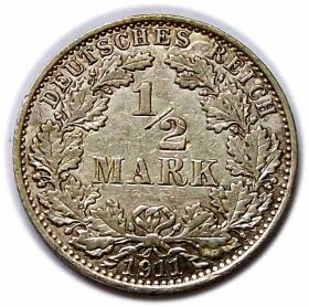 Obrazek dla: 1/2 marki 1911 A Wilhelm II Hohenzollern Prusy Berlin