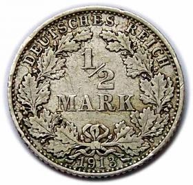 Obrazek dla: 1/2 marki 1913 D Wilhelm II Hohenzollern Prusy Monachium