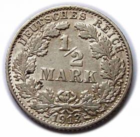 Obrazek dla: 1/2 marki 1913 F Wilhelm II Hohenzollern Prusy Stuttgart