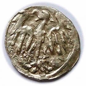 Obrazek 2 dla: Halerz lew / orzeł Jerzy z Podiebradu Hrabstwo Kłodzkie