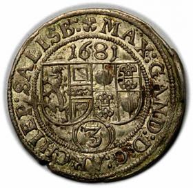 Obrazek 2 dla: 3 krajcary 1681 Maksymilian Gandalf graf Kuenburg Salzburg