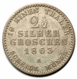 Obrazek 2 dla: 2 1/2 silber groschen 1863 Wilhelm I Hohenzollern Niemcy Berlin