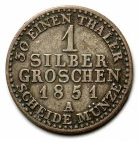 Obrazek 2 dla: 1 silber groschen 1851 Fryderyk Wilhelm IV Niemcy Berlin