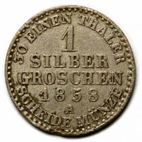 Obrazek 2 dla: 1 silber groschen 1858 Fryderyk Wilhelm IV Niemcy Berlin