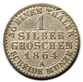 Obrazek 2 dla: 1 silber groschen 1864 Wilhelm I Hohenzollern Prusy Berlin
