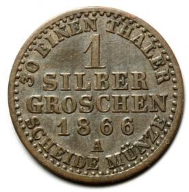 Obrazek 2 dla: 1 silber groschen 1866 Wilhelm I Hohenzollern Niemcy Berlin