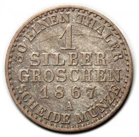 Obrazek 2 dla: 1 silber groschen 1867 Wilhelm I Hohenzollern Niemcy Berlin