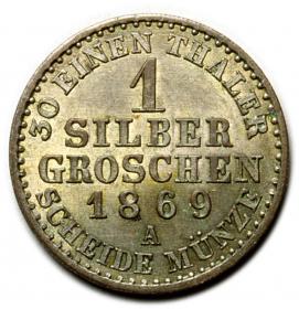 Obrazek 2 dla: 1 silber groschen 1869 Wilhelm I Hohenzollern Niemcy Berlin