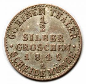 Obrazek 2 dla: 1/2 silber groschen 1849 Fryderyk Wilhelm IV Niemcy Berlin