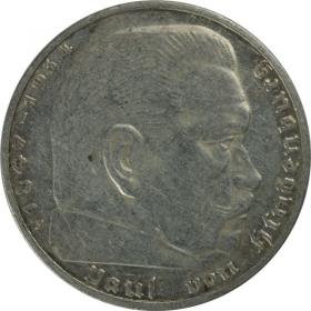 Obrazek dla: 2 marki 1937 E Paul von Hindenburg Niemcy Muldenhutten