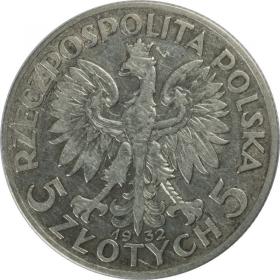 Obrazek 2 dla: 5 złotych 1932 Głowa Kobiety II RP Londyn 