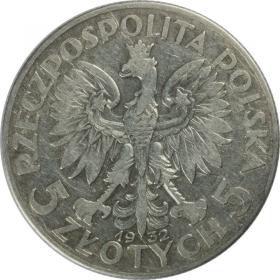 Obrazek 2 dla: 5 złotych 1932 Głowa Kobiety II RP Londyn 