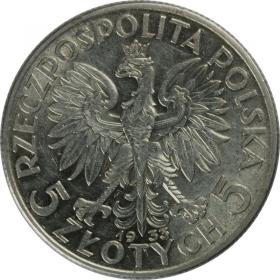 Obrazek 2 dla: 5 złotych 1933 Głowa Kobiety II RP Warszawa