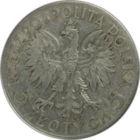 Obrazek 2 dla: 5 złotych 1934 Głowa Kobiety II RP Warszawa