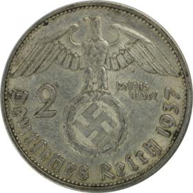 Obrazek 2 dla: 2 marki 1937 E Paul von Hindenburg Muldenhutten Niemcy