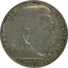 Obrazek dla: 5 marek 1936 D Paul von Hindenburg / swastyka Niemcy Monachium